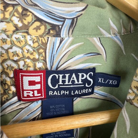VTG 90s Chaps Ralph Lauren Button Up Shirt Sz XL Green Pineapple Print - Picture 4 of 6